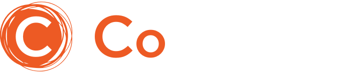 Co-hesion logo featuring an orange radial design and bold orange text, symbolizing expertise in cultural change, leadership, and execution.